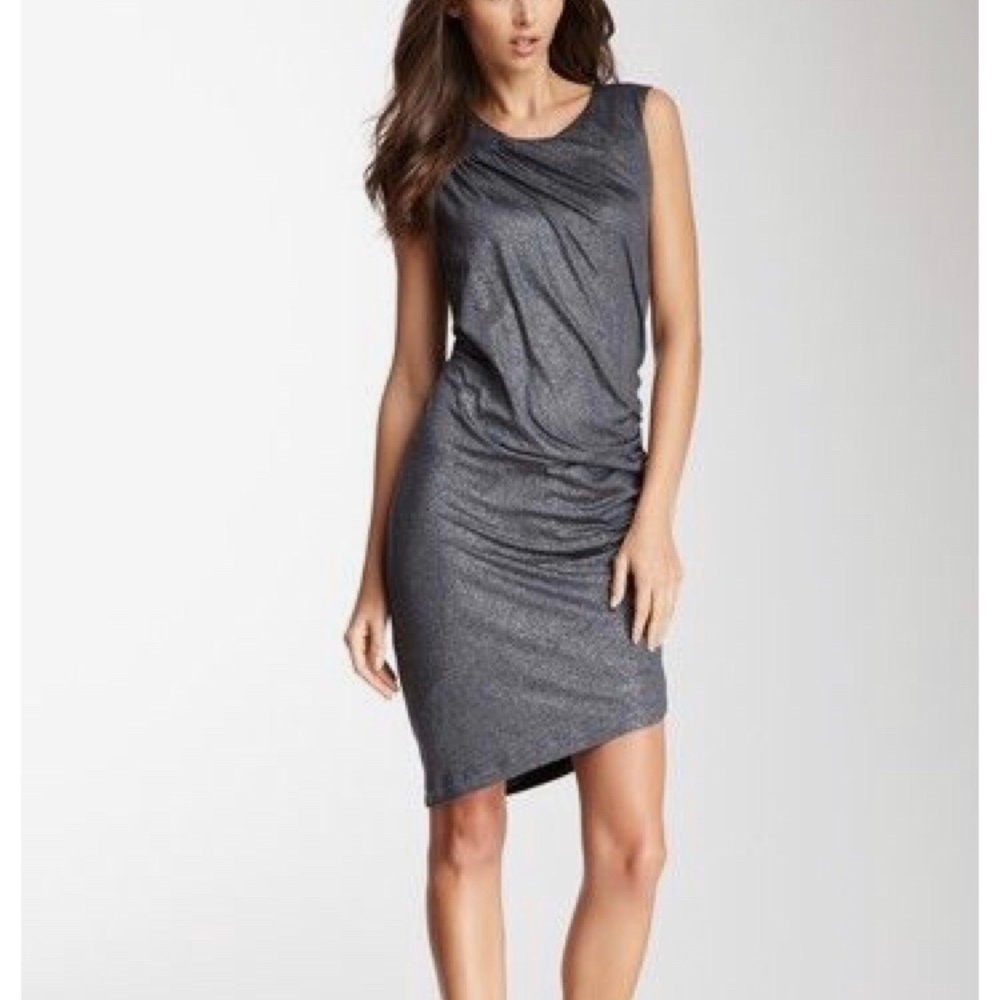 CYNTHIA STEFFE stretch knit side zip ruched dress